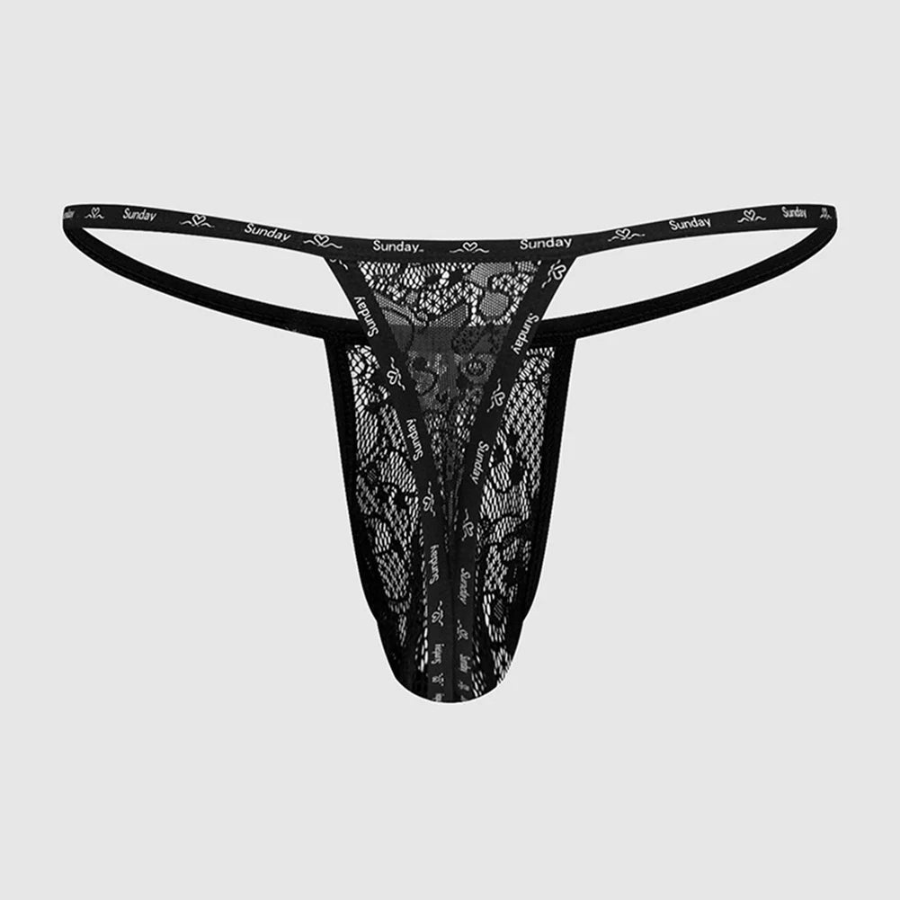 Black Lace Men Underwear Lace G-string Jockstraps Breathable Fabric Lace Pattern Men\'s Fashion See Through Design