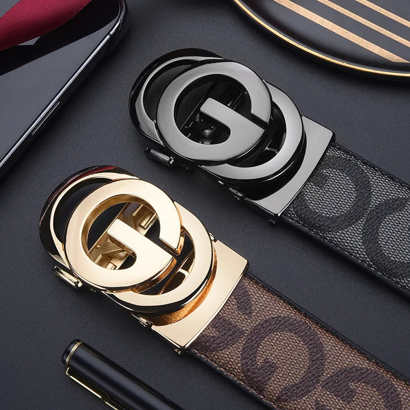 High Quality 3.4cm Leather Business Men High-Quality Designer Male Buckle Strap Jeans Accessory