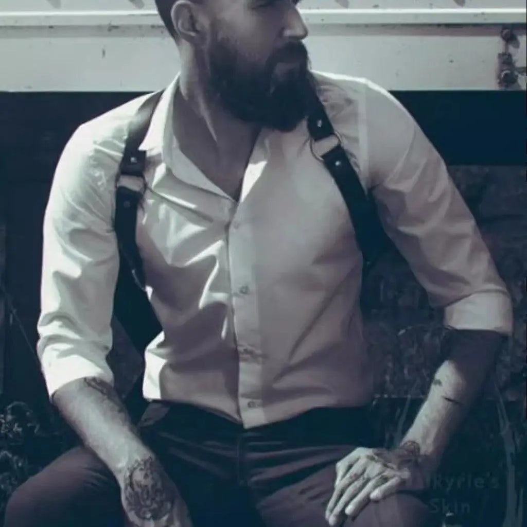 [2411 People Gave Positive Reviews]Men's New Product Strap Straight Down Leather Shirt Strap Chest Strap Functional Punk Strap
