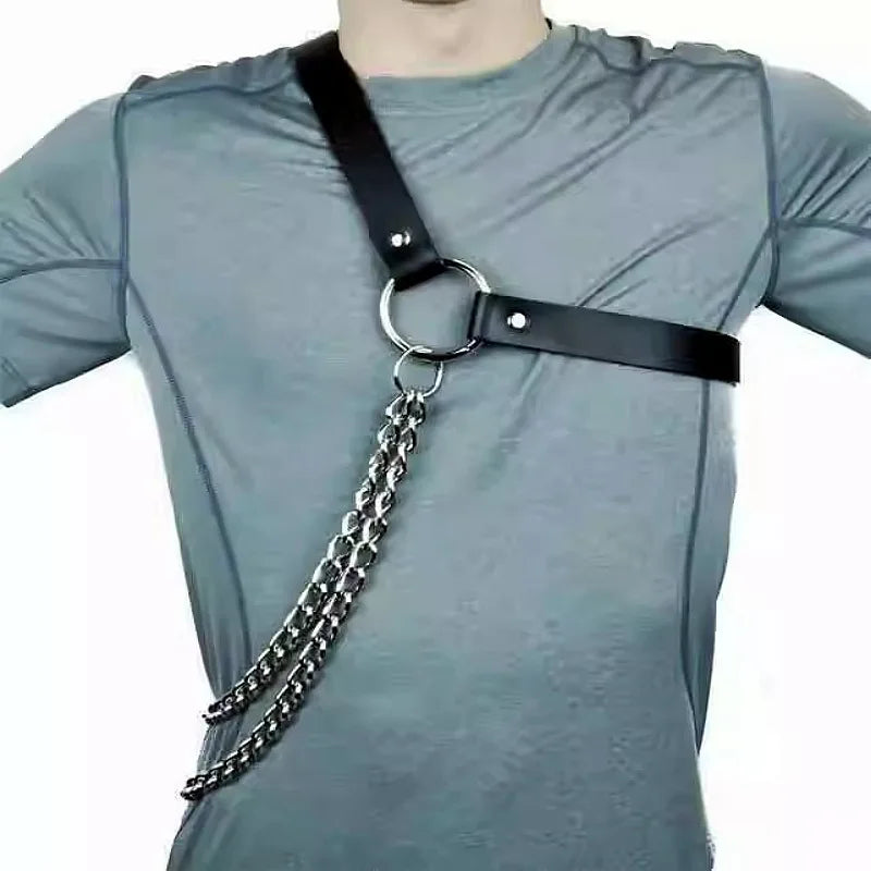 X-shape Men's Chest Harness Chain Belts Sexual Male Leather Body Straps Lingerie Fashion Punk Rave Gay Harness Accessories