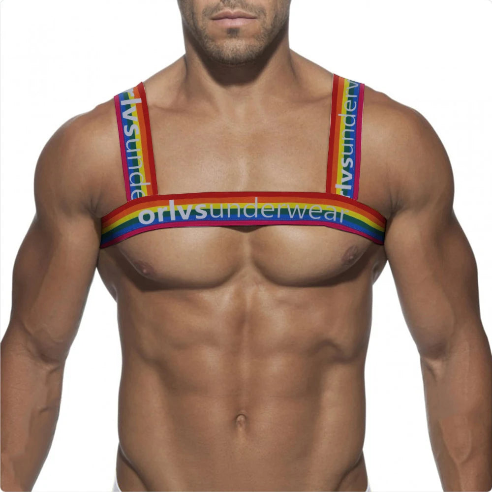 Sexy Elastic Band Harness Men Shoulder Straps Chest Bondage Muscle Halter Belt Men Bodysuite Gay Clubwear Club Party Costume