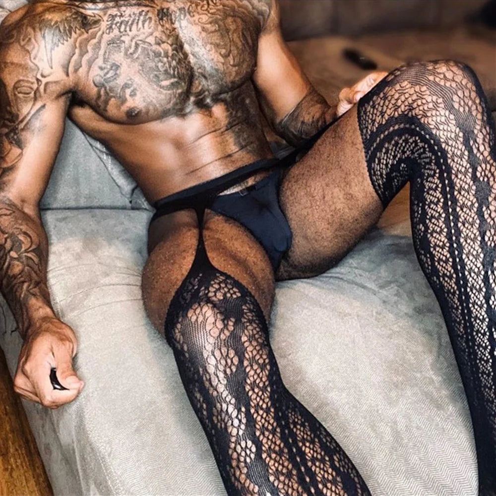 Men's Sexy Thigh High Stockings, Male Sexy Pantyhose, Club Wear, Gay Tights, Boy friend, Husband Party Fetish Underwear