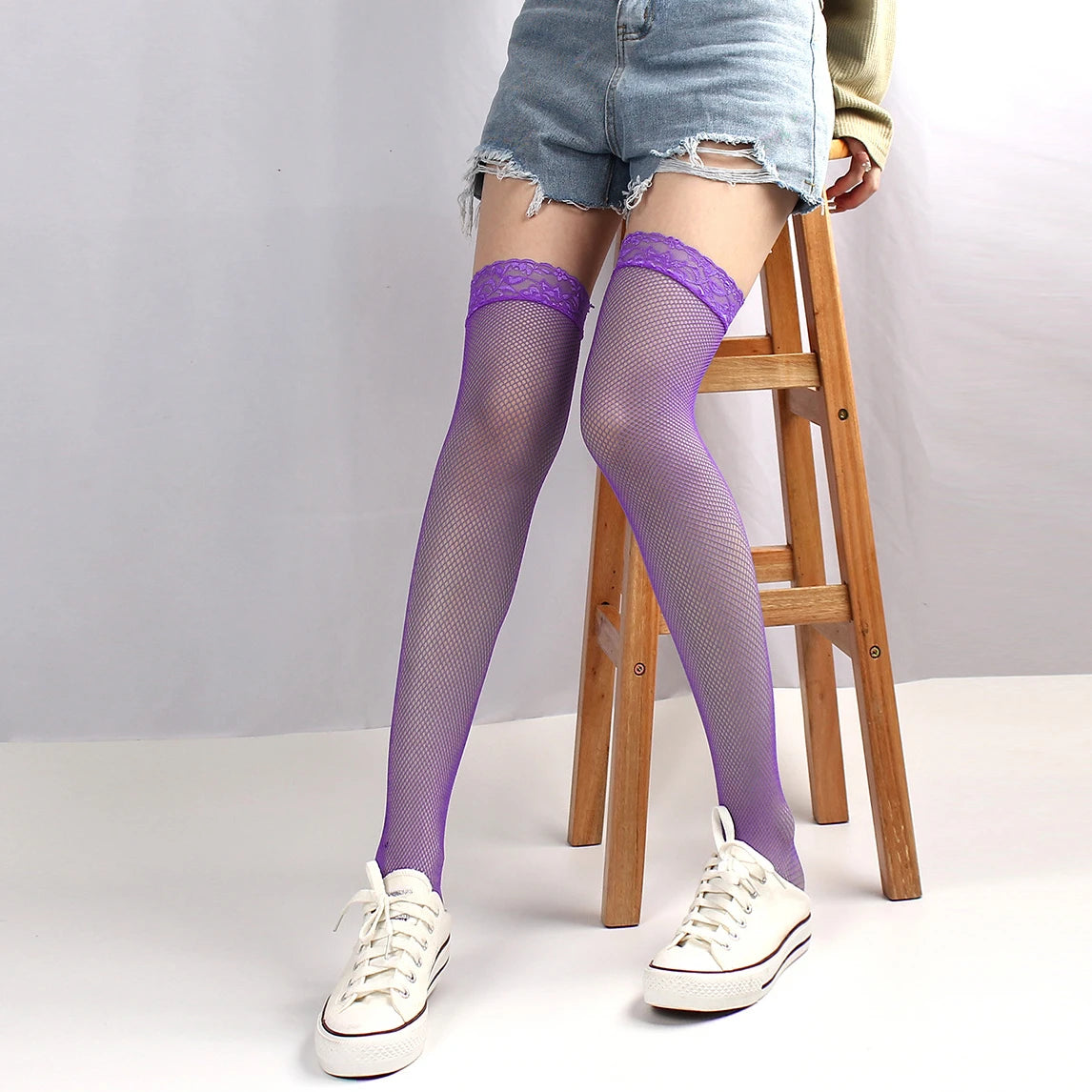 Erotic Lace Knee High Socks for Women Lingerie Small Mesh Thigh High Hosiery Green Yellow Pink Blue Purple White Sexy Stockings