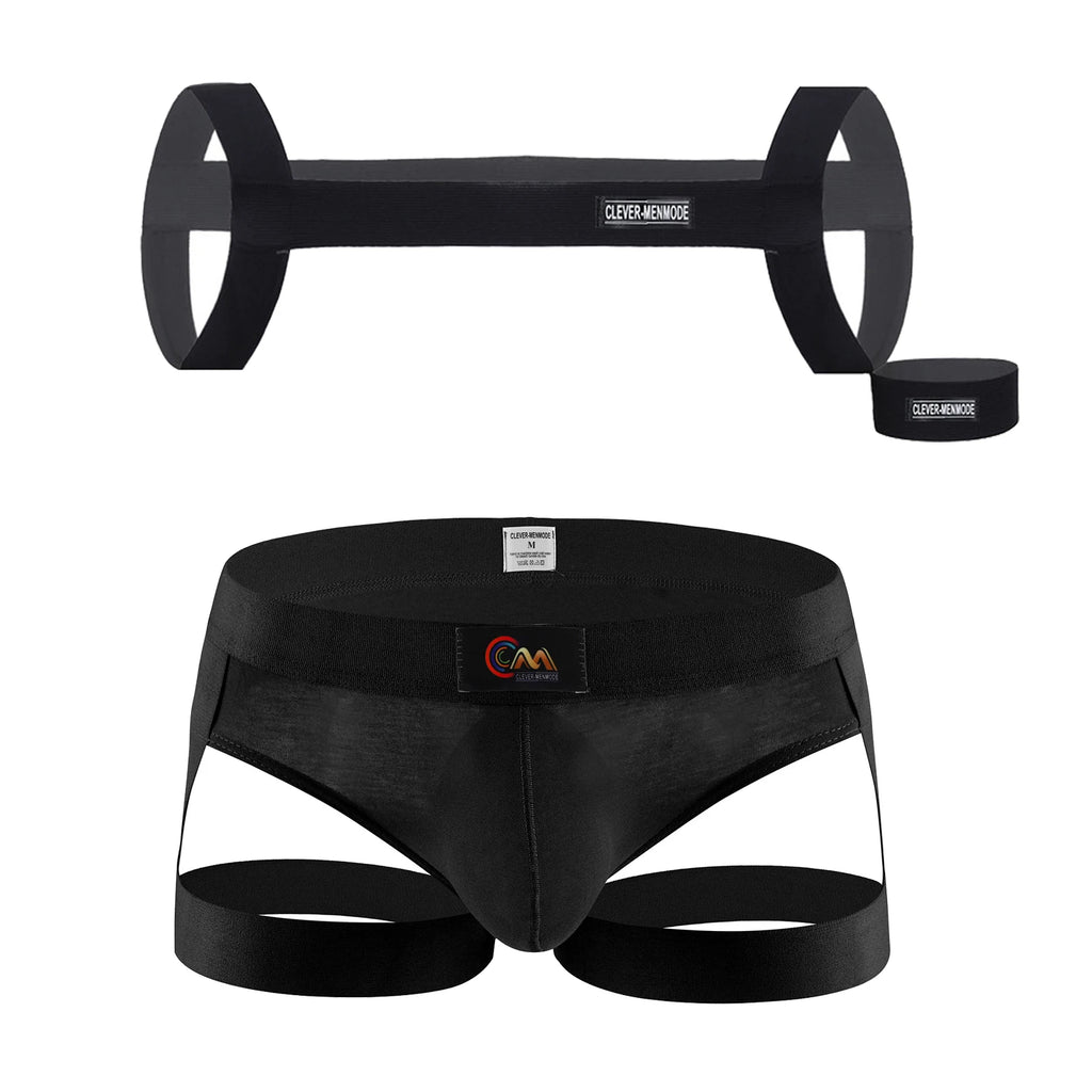 CLEVER-MENMODE Men's Sexy Harness Thong Elastic Halter BDSM Bondage Belt Fetish Costumes Male Body Strap Armband Underwear Set