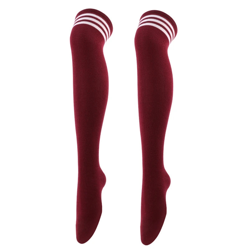 New Sexy Long Socks Solid Color Striped Women Over Knee Thigh High Over The Knee Stockings Ladies Girls Warm Knee Socks 2023