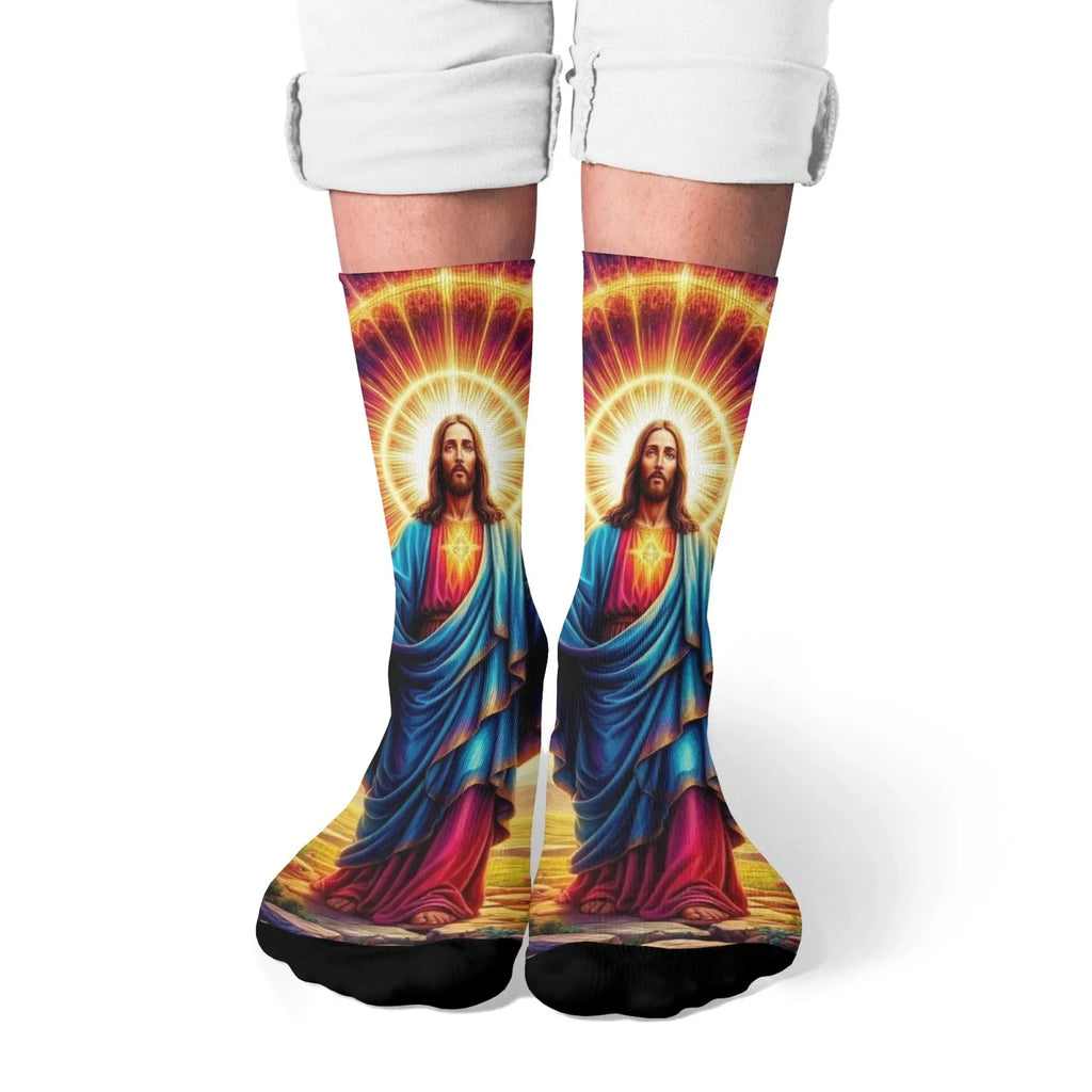 Jesus the Savior Mythology Art Men's Socks Comfortable Warm Retro Fashion Socks Novelty Funny Happy Crew Socks Casual Party Gift