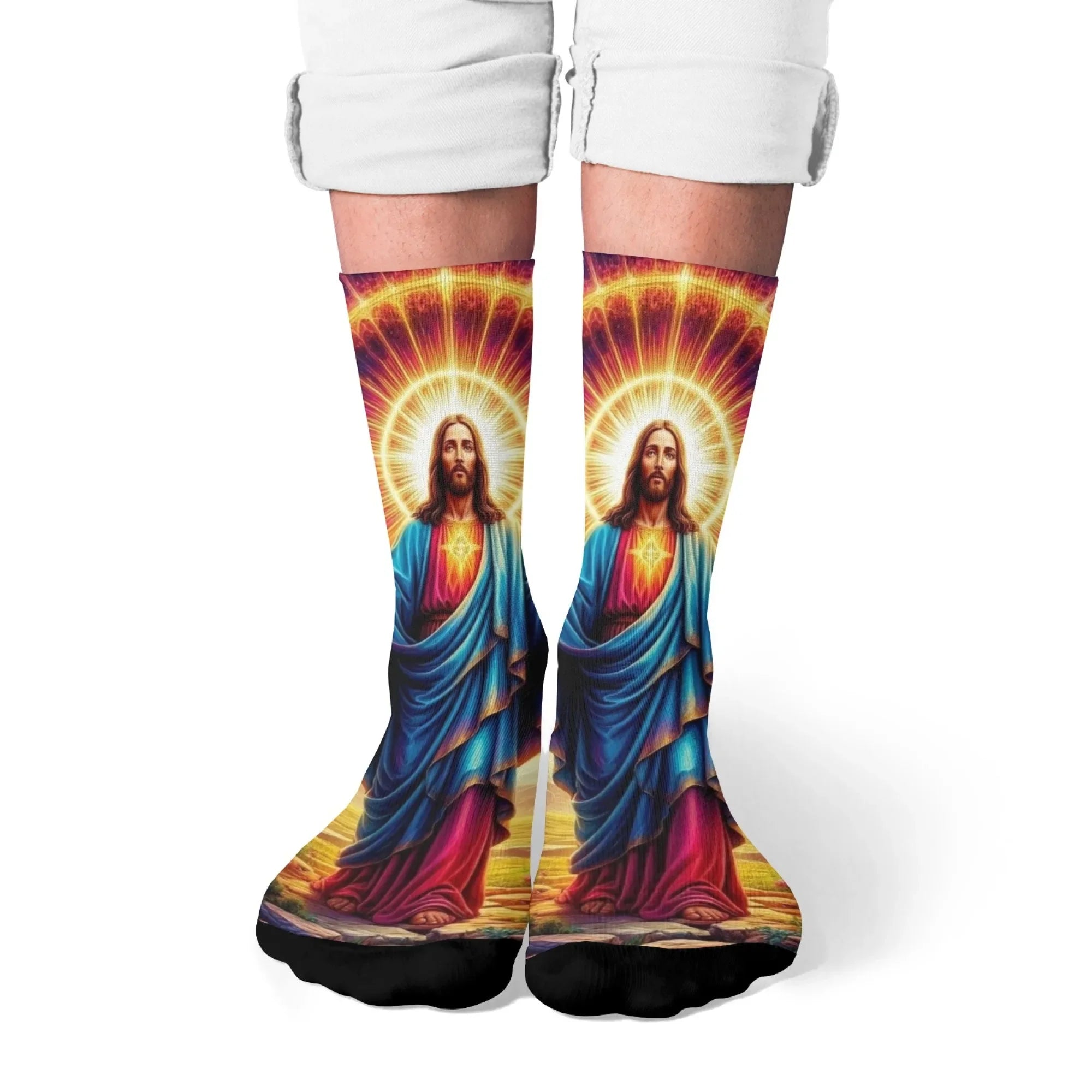 Jesus the Savior Mythology Art Men's Socks Comfortable Warm Retro Fashion Socks Novelty Funny Happy Crew Socks Casual Party Gift
