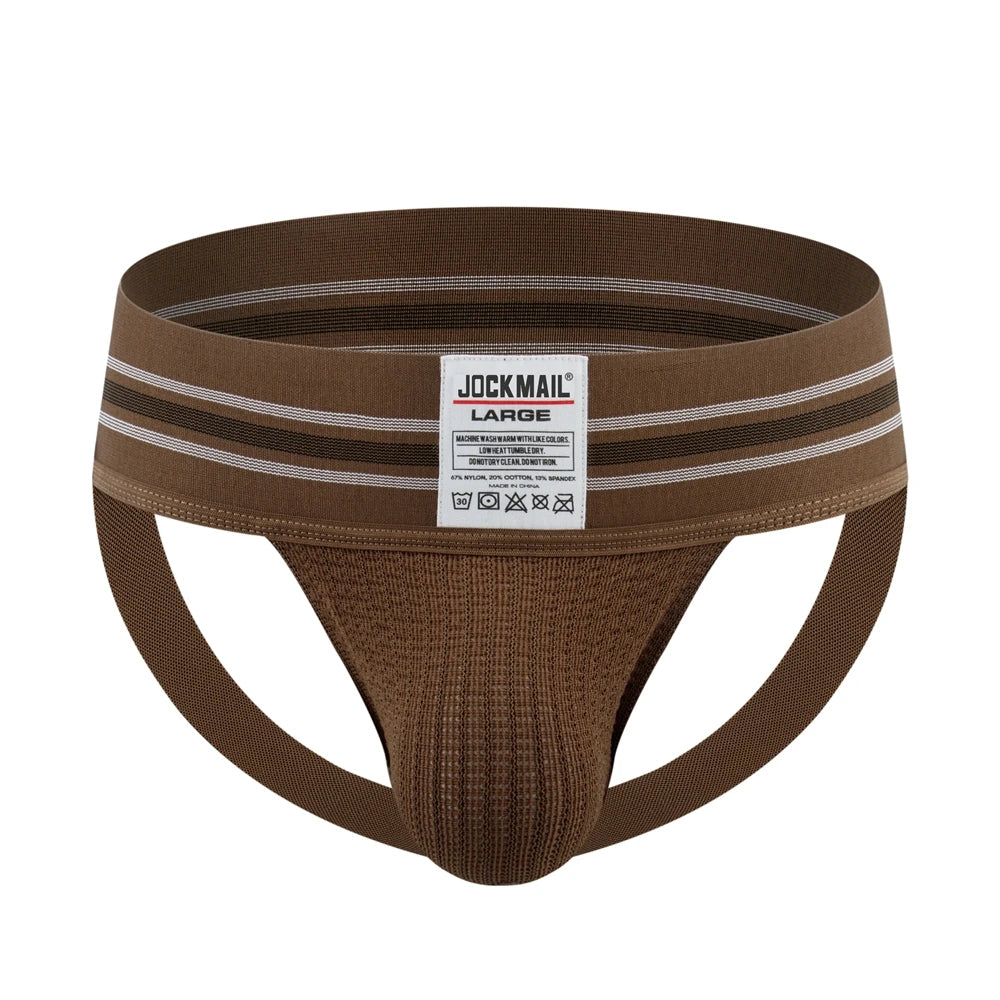 JOCKMAIL Men's Nylon Mesh Hole Jockstrap Low Waist Sexy Men Underwear Independent Bag Elastic Fashion Thong Athletic Underpants
