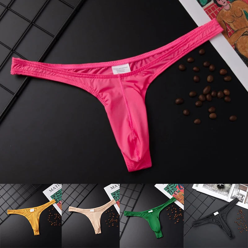 Sexy Men Underwear Brief Ice Silk Gay Men's Jockstrap T-Back String Thongs G string Men's Tanga Breathable Men Underpants