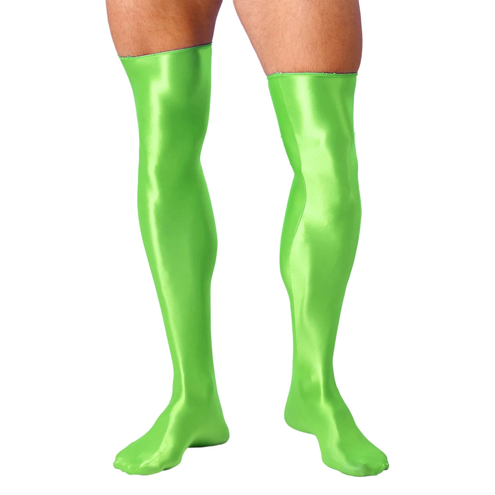 Mens Glossy Thigh High Stockings Solid Oil Shiny Smooth Stretchy Knee High Socks Sexy Sissy Crossdresser Nightclub Clubwear