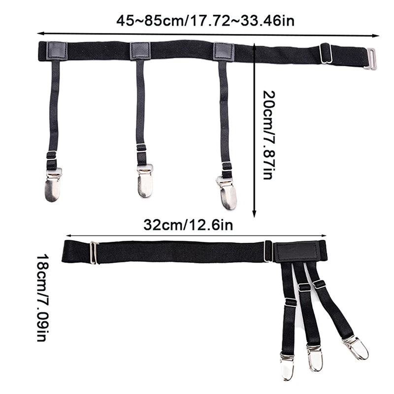Men Shirt Stay Belt With Non-slip Locking Clips Gentleman Leg Thigh Suspender Garters Strap Fashion Elastic UniformShirt Braces