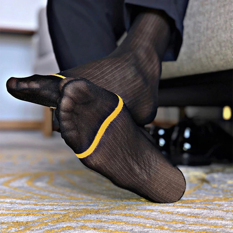 Sexy Ultra Thin Dress Tube Socks Men Sheer Stockings Man Erotic Wear Business Formal Sock calcetines hombre