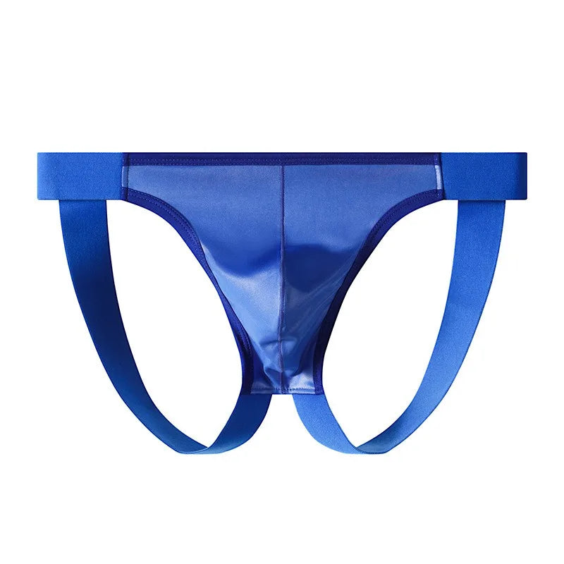 Men's Sexy Jockstrap Thong Open Back Stretch Leather Underwear Korean Youth Bugle Pouch Jock Strap Lingerie Hollow Butt G-String