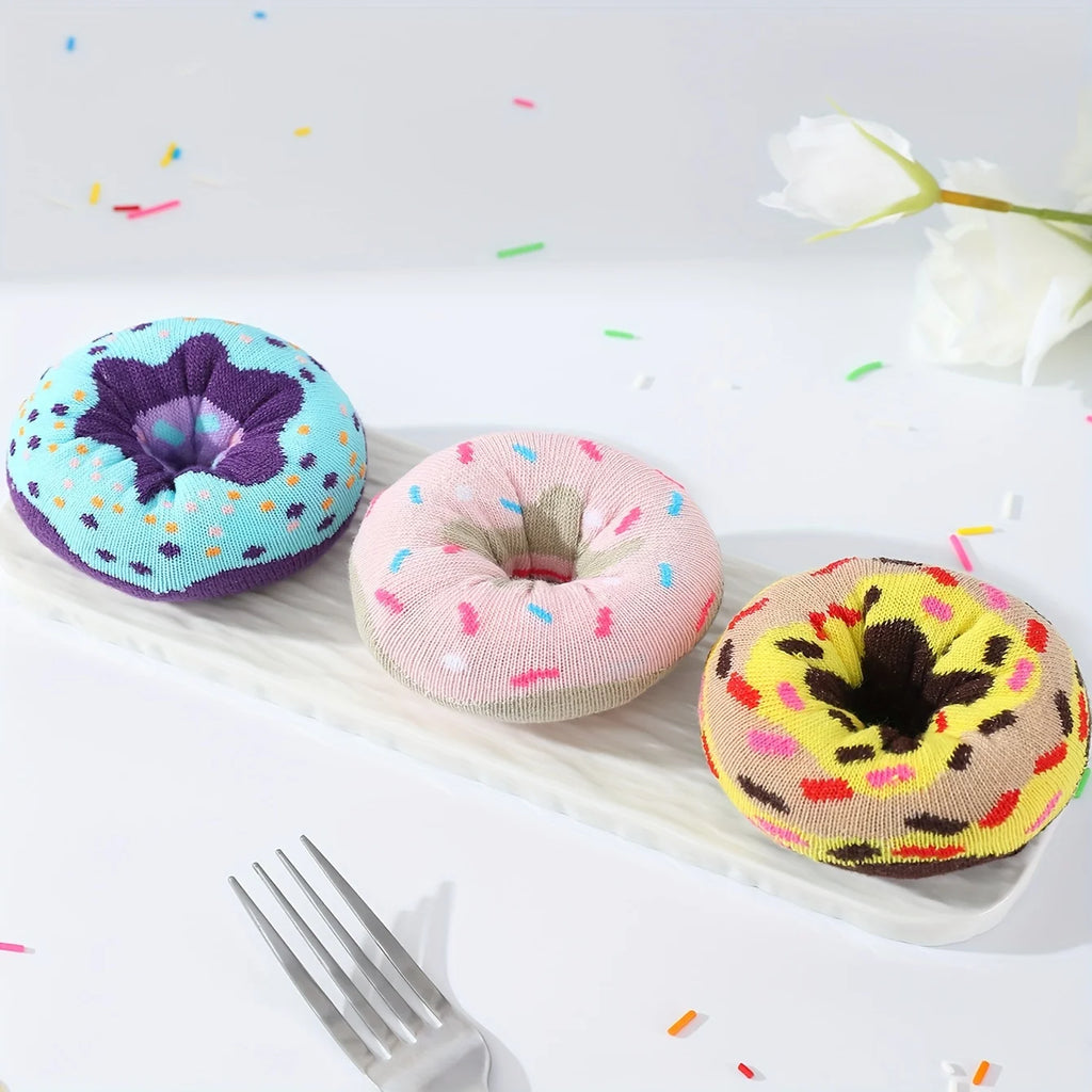3 pairs of stylish, unique and interesting colorful donut pattern gift socks for men and women for all seasons