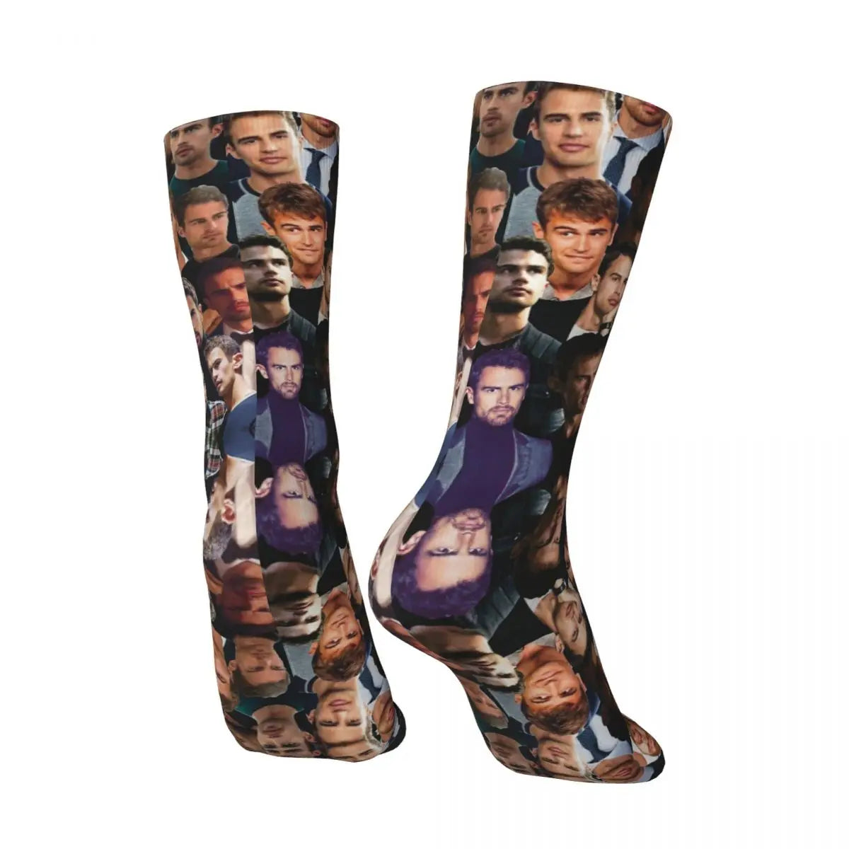 Unisex Men Socks Theo James Photo Collage English Actor Stockings Spring Funny Comfortable Socks Sports Anti Bacterial Socks