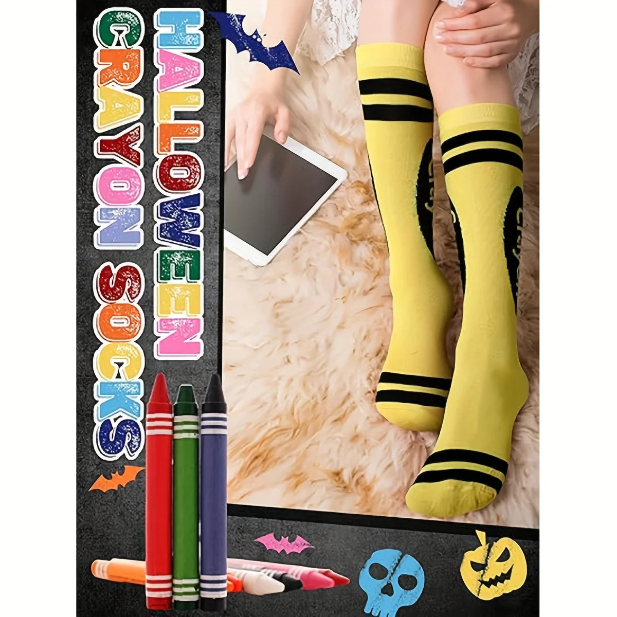 1 Pair of Socks with Random Colors, Football Socks, Sports Socks, Basketball Socks, Pure Cotton, Sweat-Absorbent, Breathable, Odor-Free, Crayon Socks, Colorful Striped Over-The-Knee Socks, Fashionable and Novel, Soft and Snug
