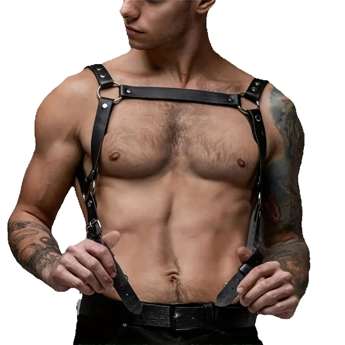 Leather Men Body Restraint Leather Shoulder Harness Belt Straps Suspenders Braces Armor Costume Sexual Male Lingerie Punk Gothic