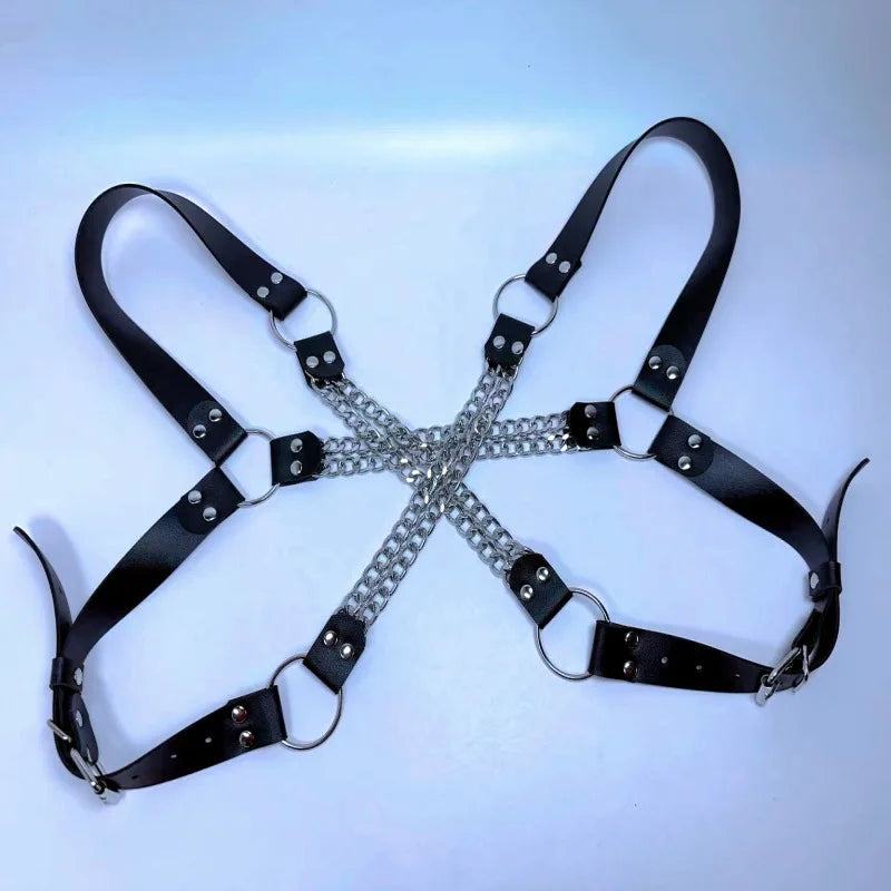 X-shape Men's Chest Harness Chain Belts Sexual Male Leather Body Straps Lingerie Fashion Punk Rave Gay Harness Accessories