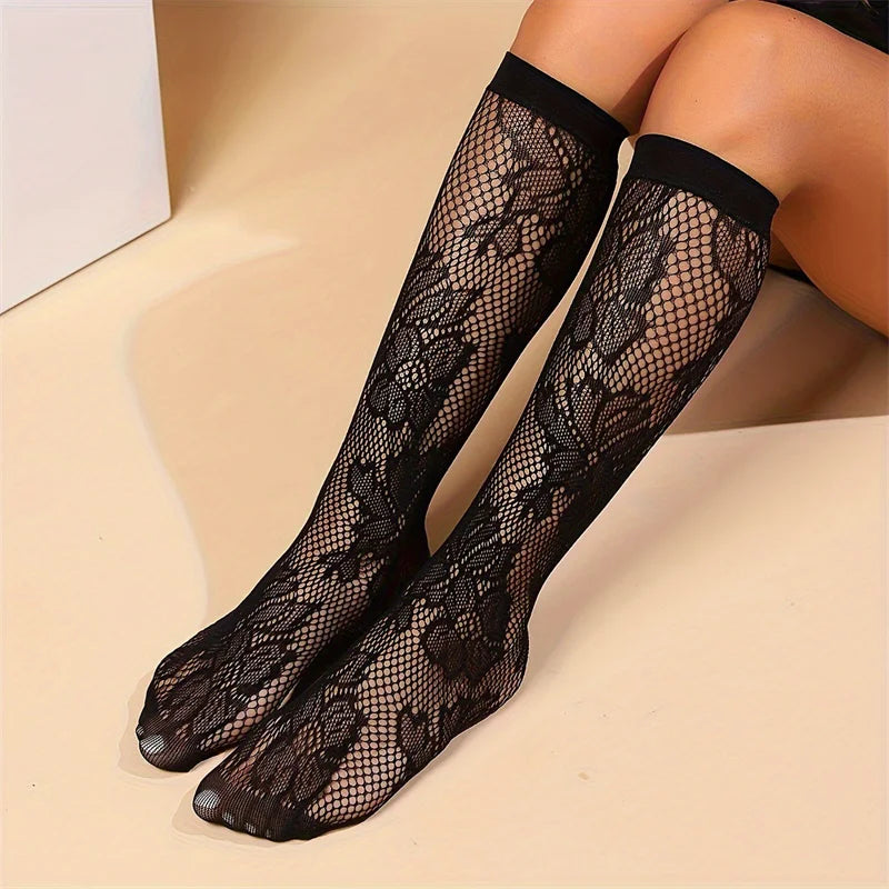 3 Pair Sexy Fishnet Stockings Hollow Out Woman Socks Transparent Knee High Socks Gothic Lolita Japanese Mid-tube Female Socks