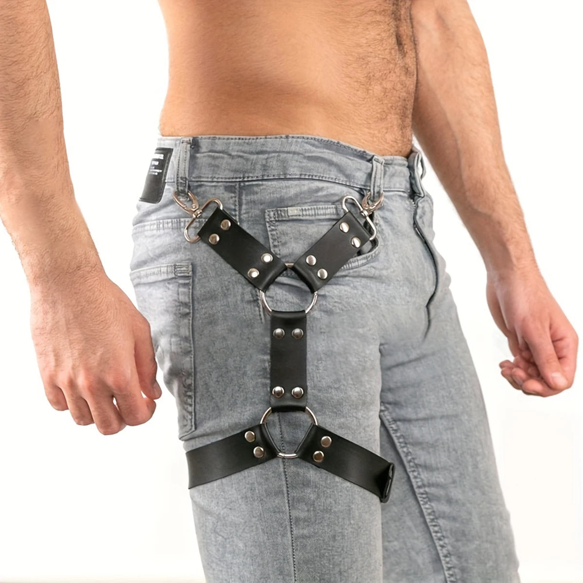 Leather Body Harness for Men - Adjustable Waist and Thigh Straps, Gothic Punk Style