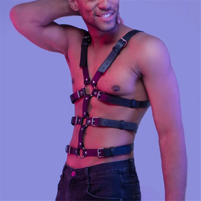 Male Pu Leather Lingerie Sexual Chest Harness Belt Men Adjustable Rave Gay Clothing BDSM Fetish Full Body Harness Belt Strap