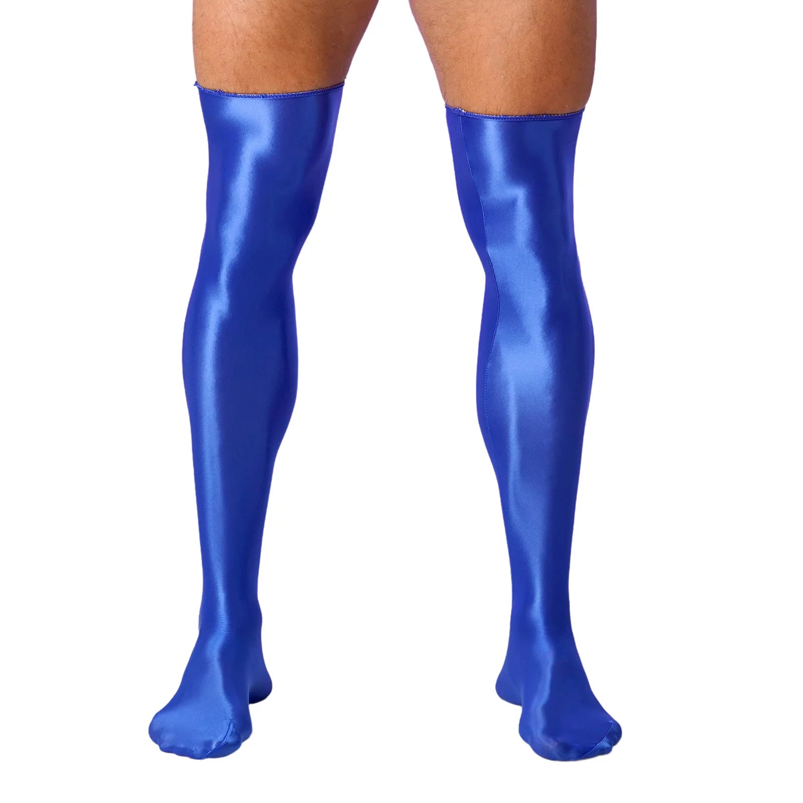 Mens Glossy Thigh High Stockings Solid Oil Shiny Smooth Stretchy Knee High Socks Sexy Sissy Crossdresser Nightclub Clubwear