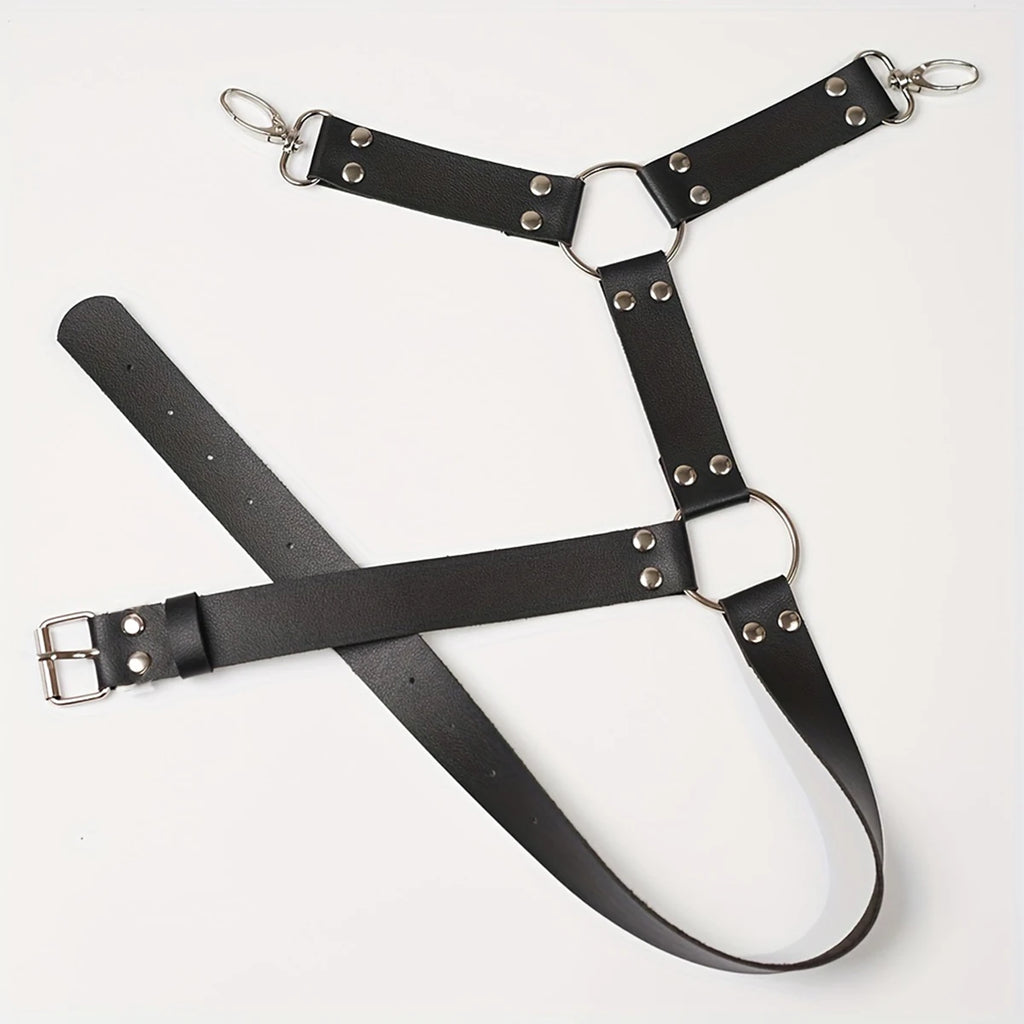 Leather Body Harness for Men - Adjustable Waist and Thigh Straps, Gothic Punk Style