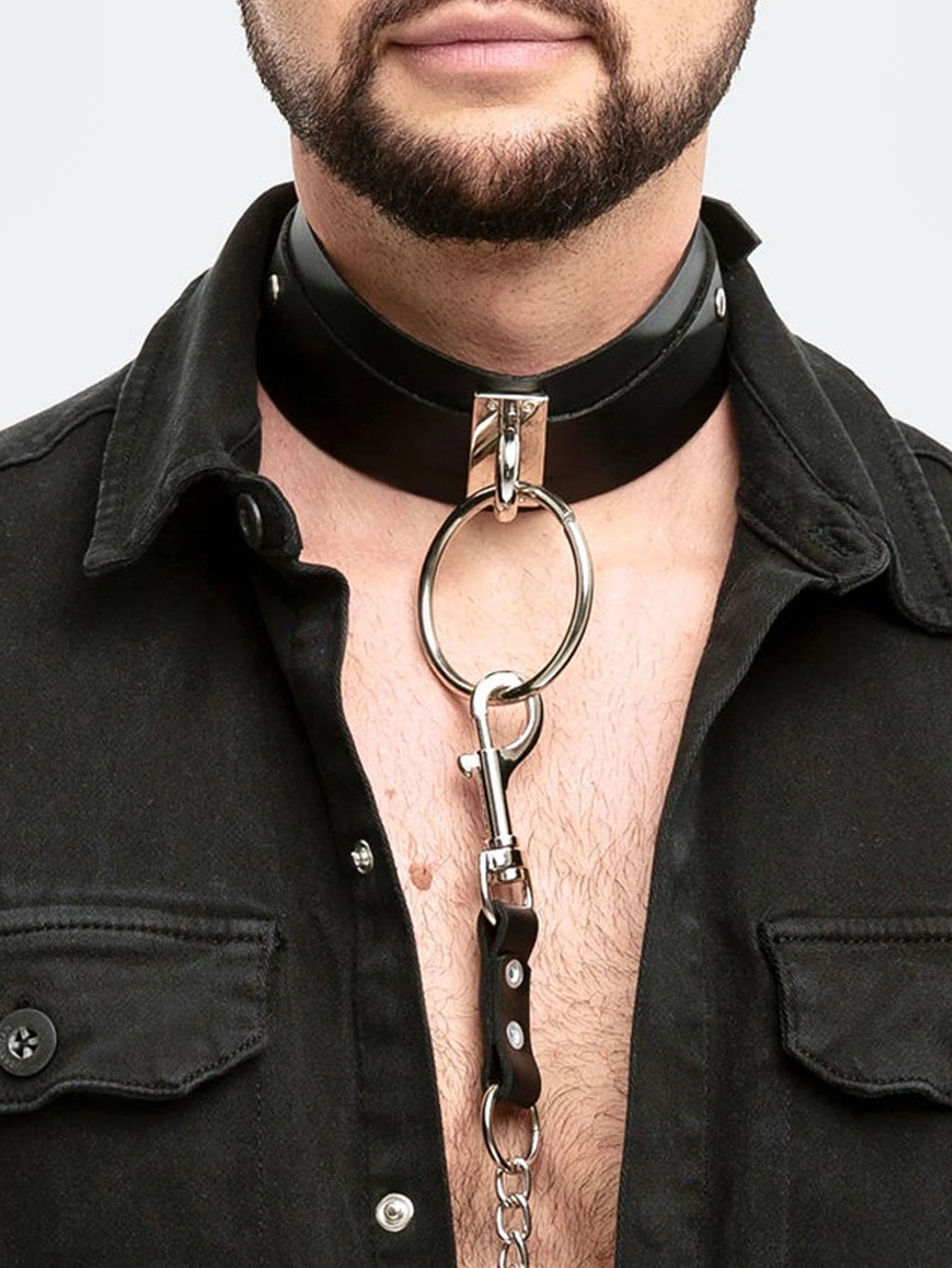 Leather Male Collar Neck Collar Punk Gothic Chain Traction Rope Gay Lothing Handmade Adjustable Accessorie