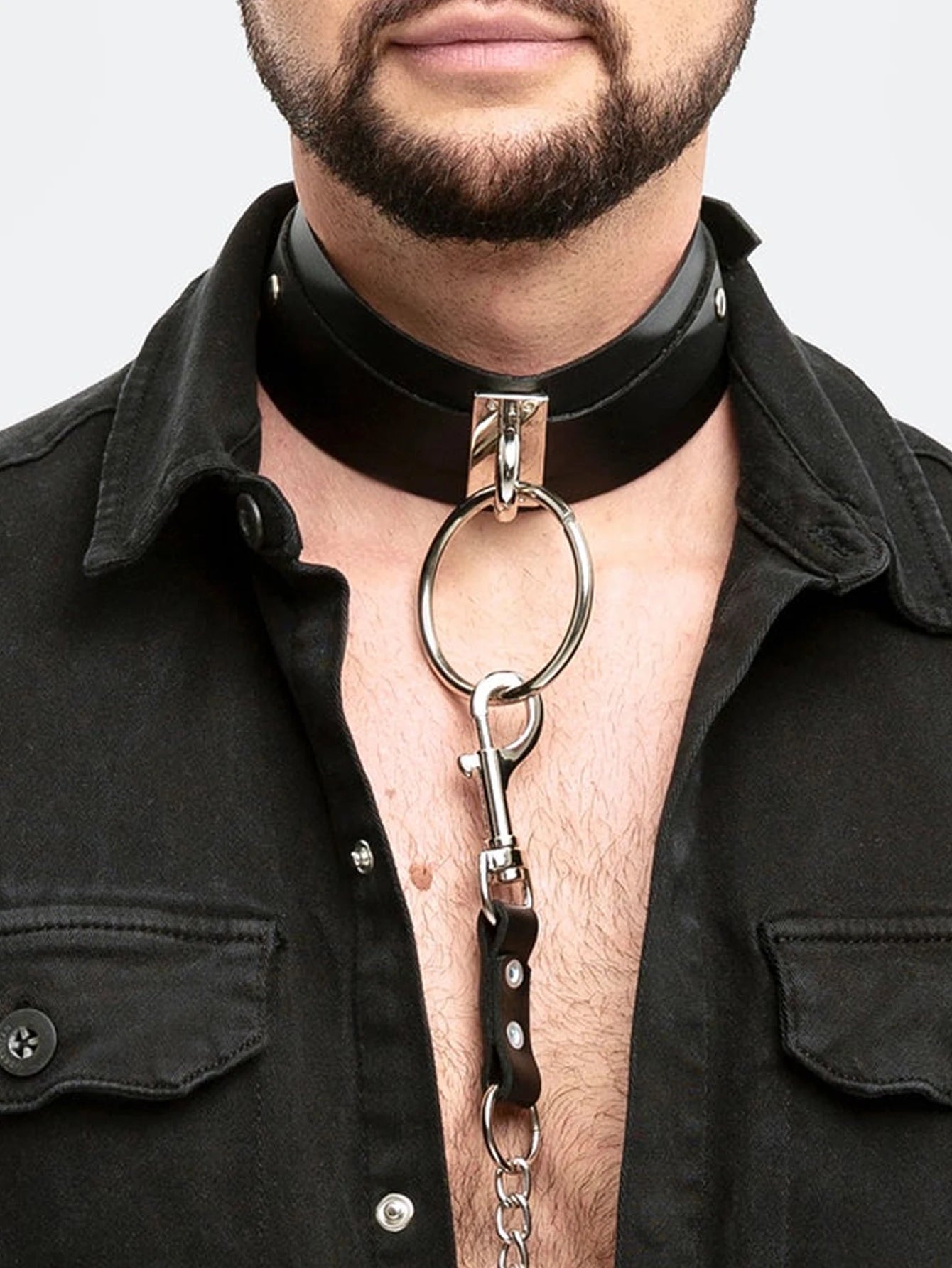 Leather Male Collar Neck Collar Punk Gothic Chain Traction Rope Gay Lothing Handmade Adjustable Accessorie