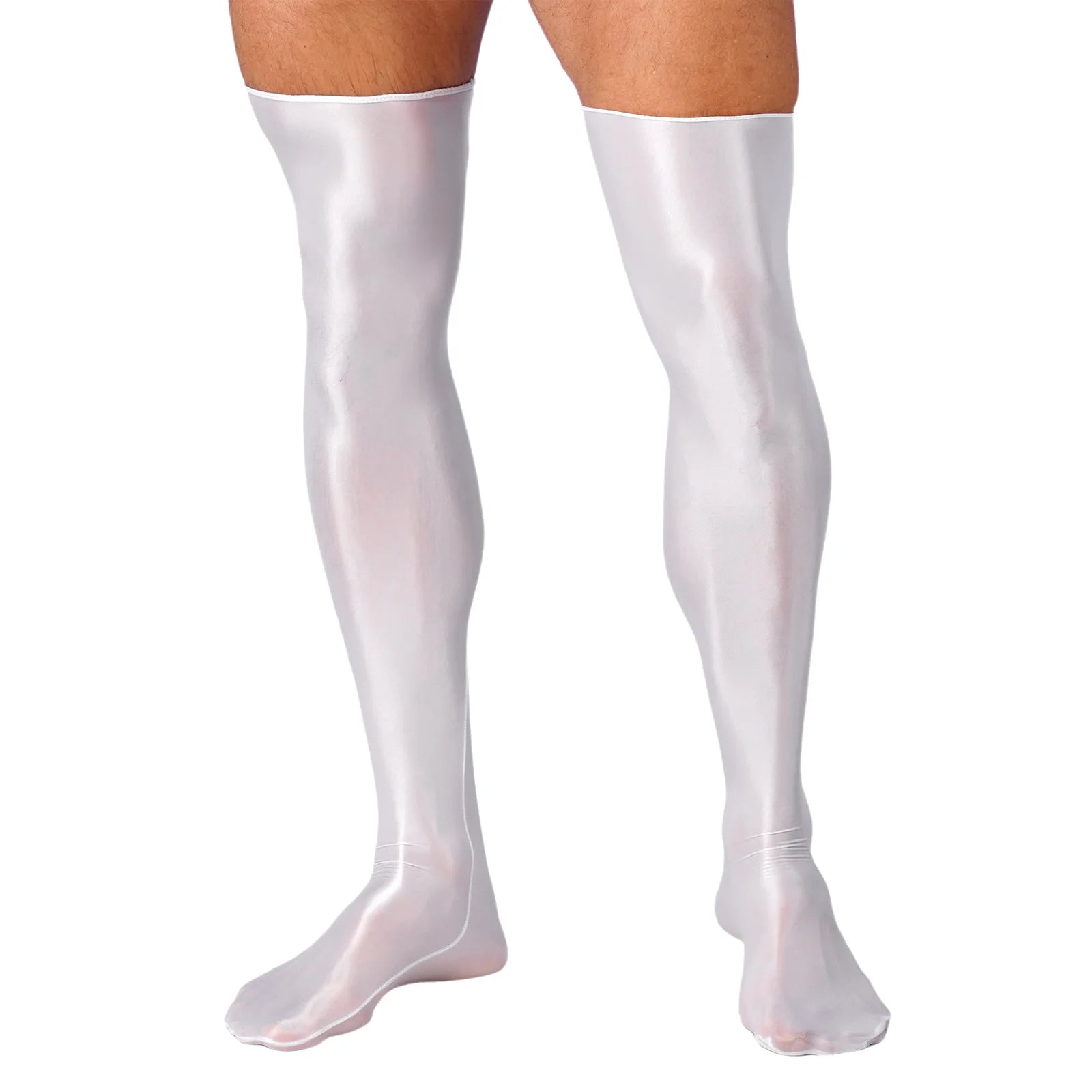 Mens Glossy Thigh High Stockings Solid Oil Shiny Smooth Stretchy Knee High Socks Sexy Sissy Crossdresser Nightclub Clubwear