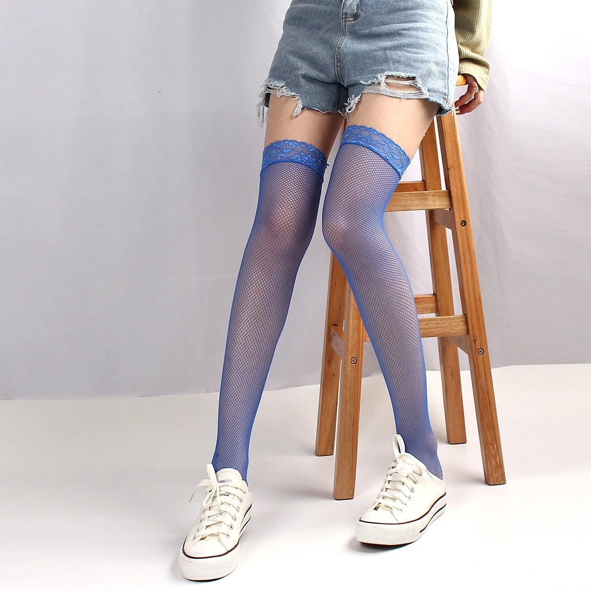 Erotic Lace Knee High Socks for Women Lingerie Small Mesh Thigh High Hosiery Green Yellow Pink Blue Purple White Sexy Stockings