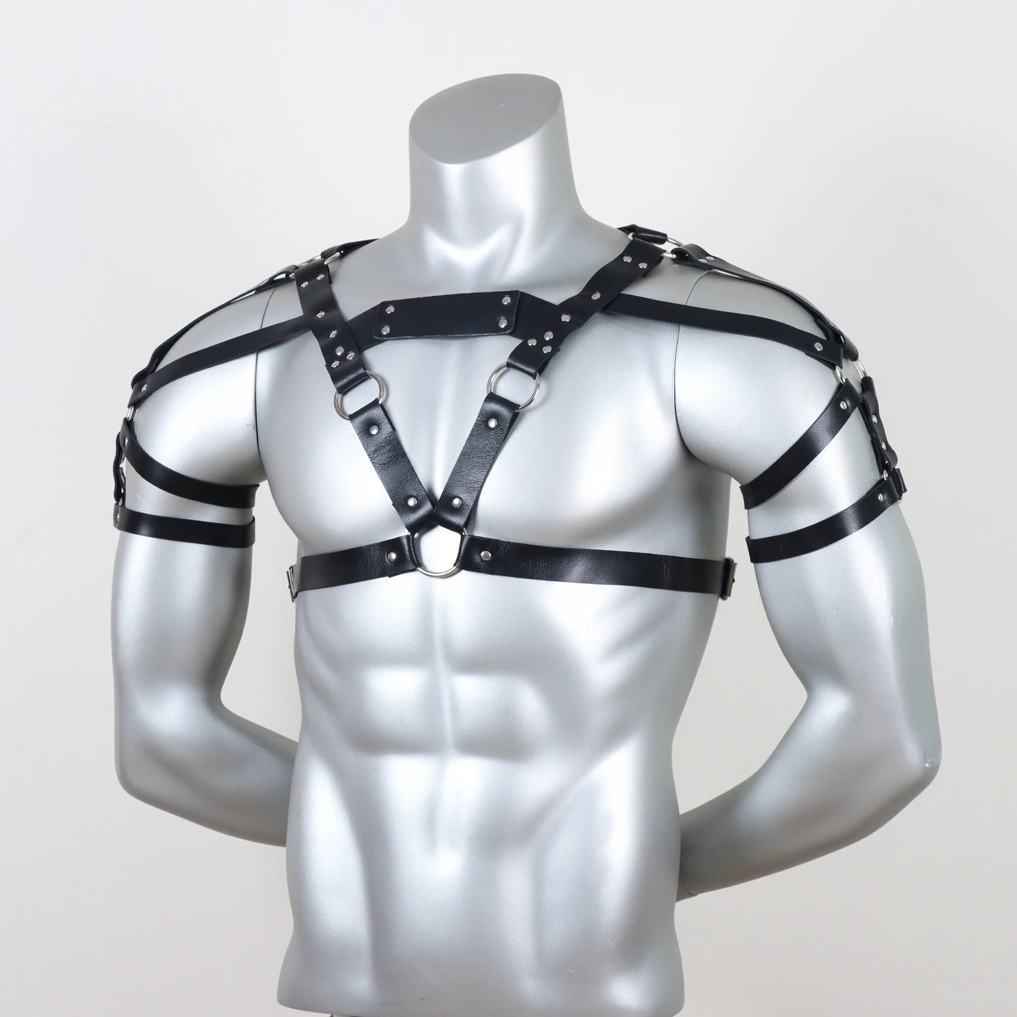 Men's Punk Waist Belt, Gothic Black Leather Chest Harness Adjustable With Buckles and O-Rings Costume Costume