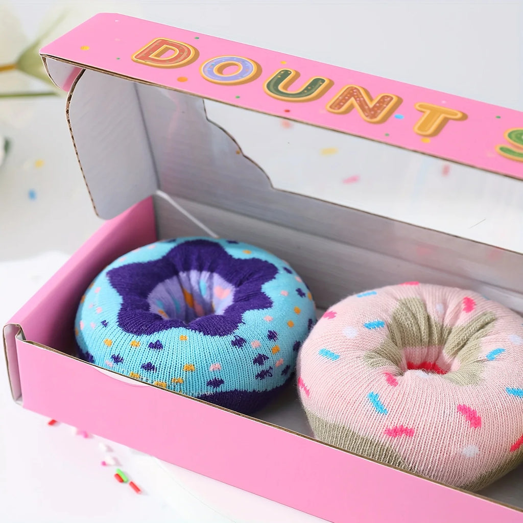 3 pairs of stylish, unique and interesting colorful donut pattern gift socks for men and women for all seasons