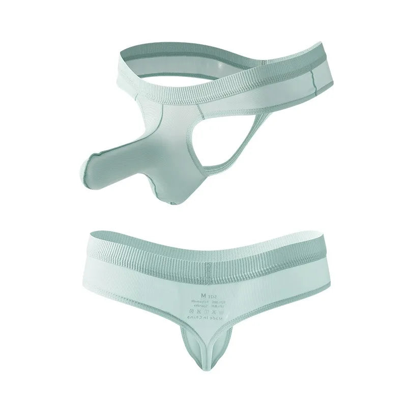 Separation Physiological Jockstrap Ice Silk Mini Tangas Men Thongs and G Strings Sexy Low Rise Lingerie Breathable Man Underwear