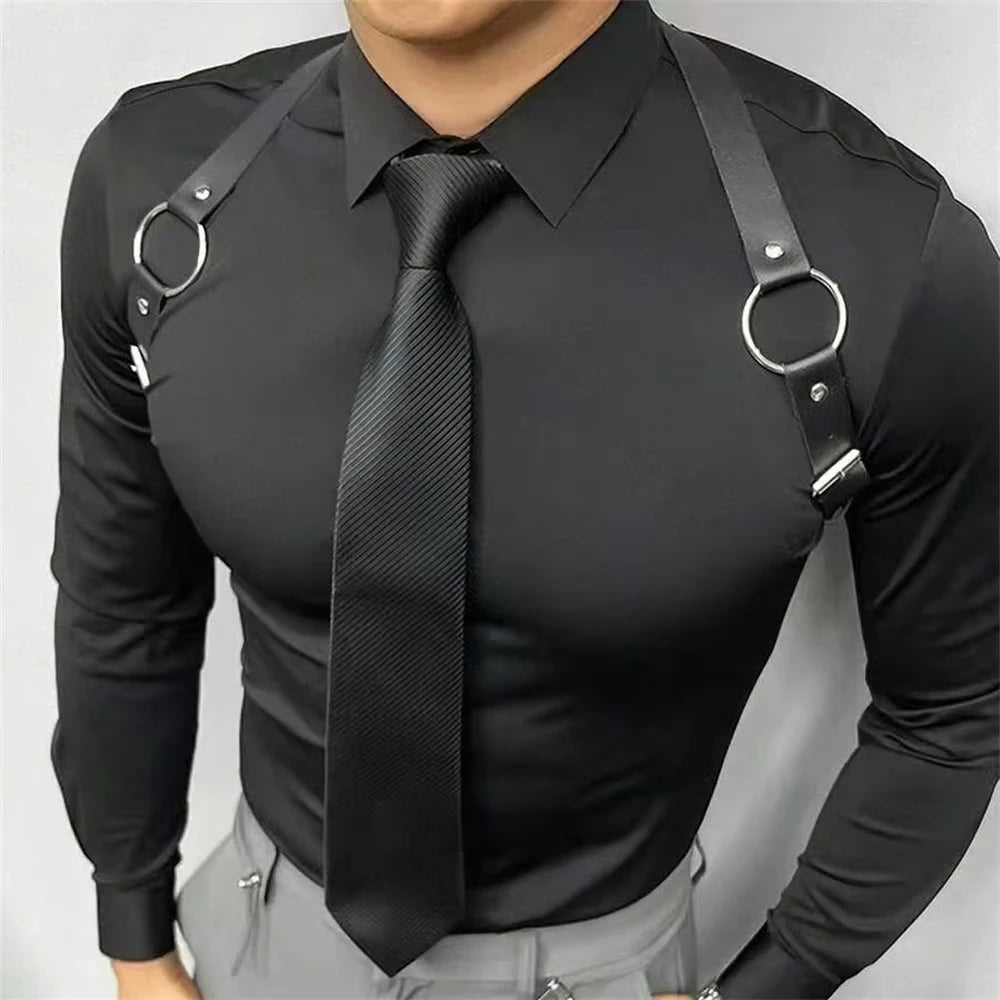 Men's Black Leather Straps Adjustable Sexy Fashionable Body Straps Daily Halloween Parties Music Festivals Clothing Accessories