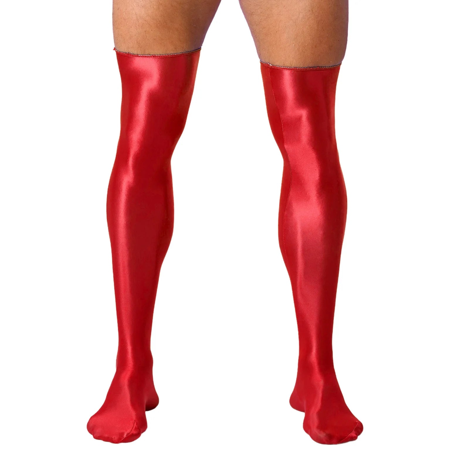 Mens Glossy Thigh High Stockings Solid Oil Shiny Smooth Stretchy Knee High Socks Sexy Sissy Crossdresser Nightclub Clubwear