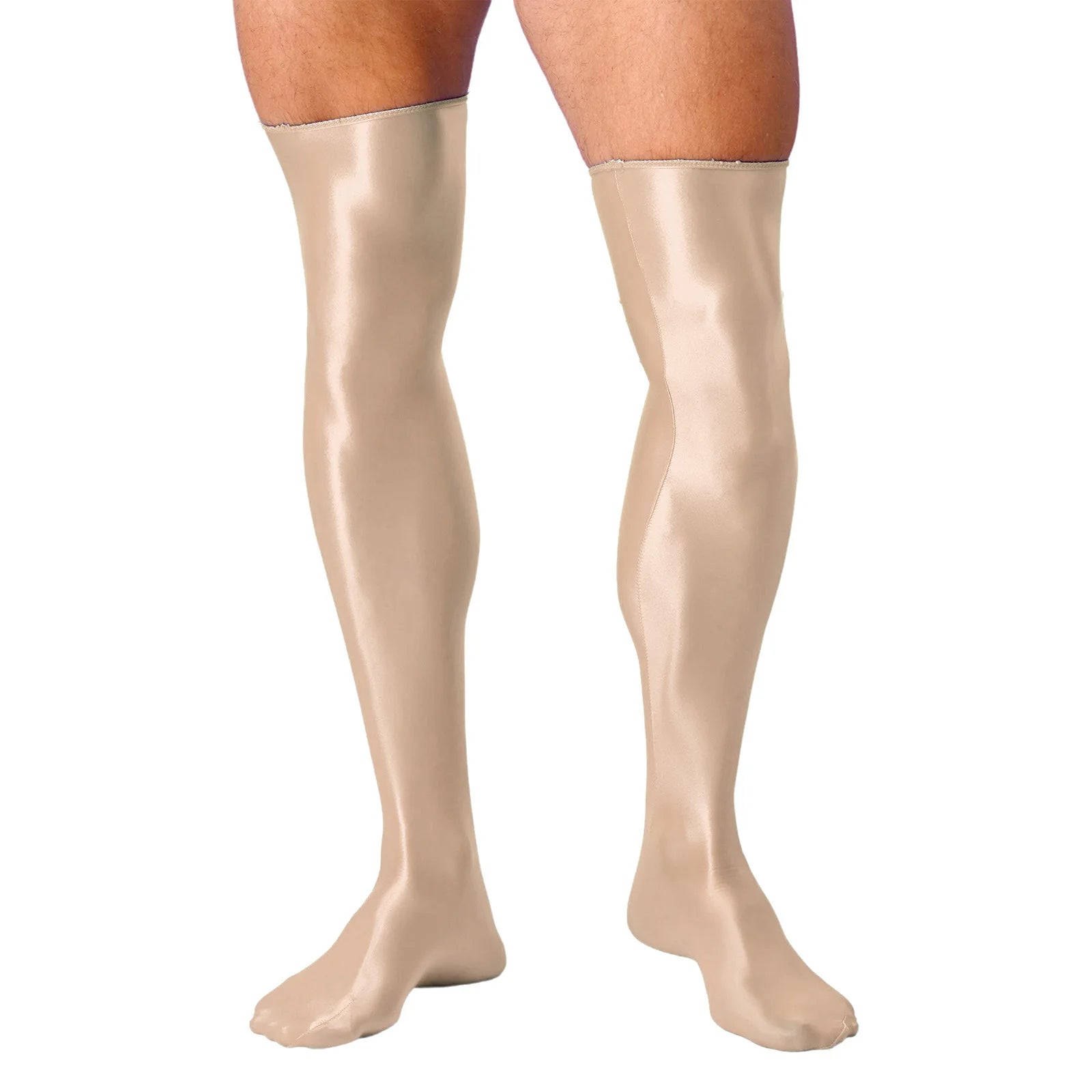 Mens Glossy Thigh High Stockings Solid Oil Shiny Smooth Stretchy Knee High Socks Sexy Sissy Crossdresser Nightclub Clubwear
