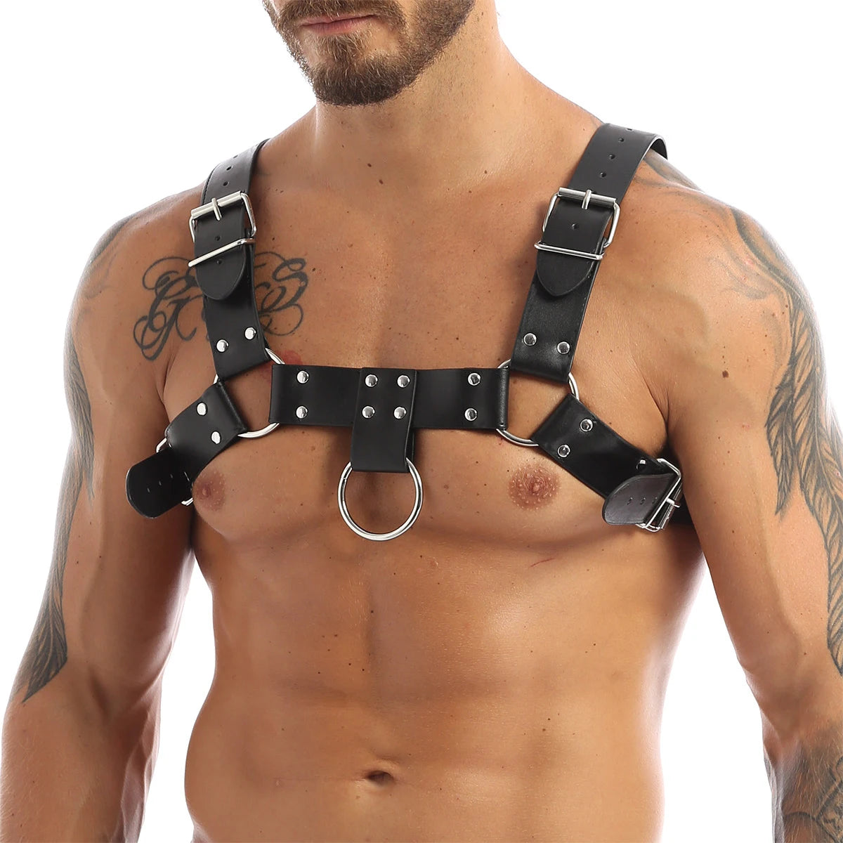 Sexy Men Harness Leather Chest Harness Belt Metal Rivets Fetish Gay Adjustable Belt Punk Rave Erotic Fetish Clothing Accessories