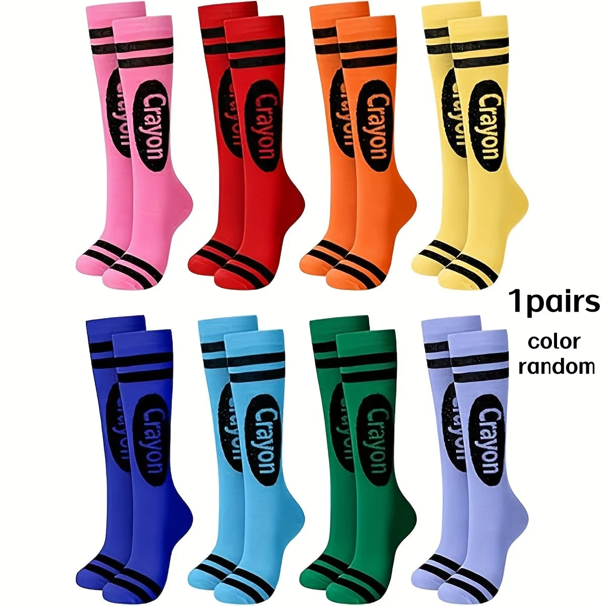 1 Pair of Socks with Random Colors, Football Socks, Sports Socks, Basketball Socks, Pure Cotton, Sweat-Absorbent, Breathable, Odor-Free, Crayon Socks, Colorful Striped Over-The-Knee Socks, Fashionable and Novel, Soft and Snug