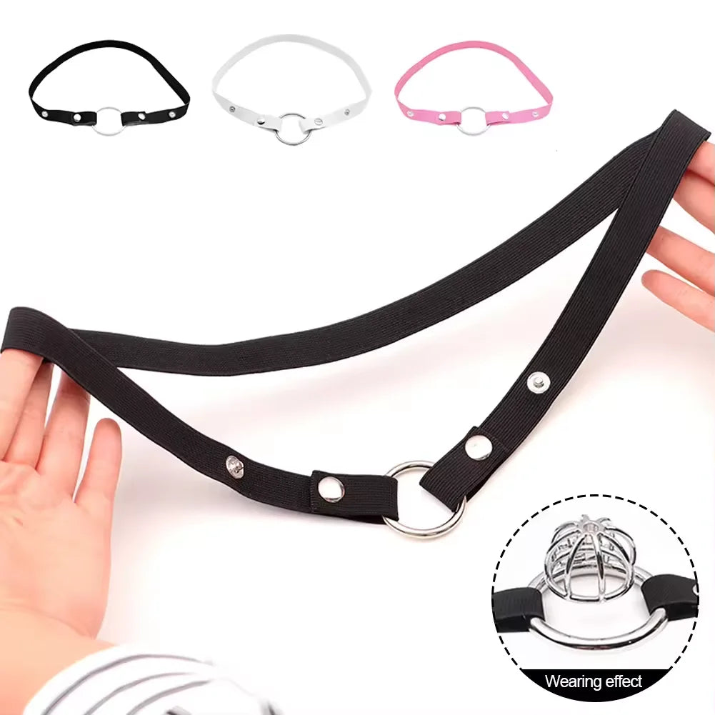 Male Chastity Cage Strap Anti-off Device Elastic Auxiliary Belt Adjustable Ring Underwear Rope   Device Auxiliary Strap Penises