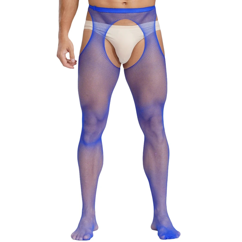 Sexy Pantyhose for Mens Night Wear Socks Male Colorful Tights Men's Open Crotch Legging Gentleman Small Fishnet Bodystockings