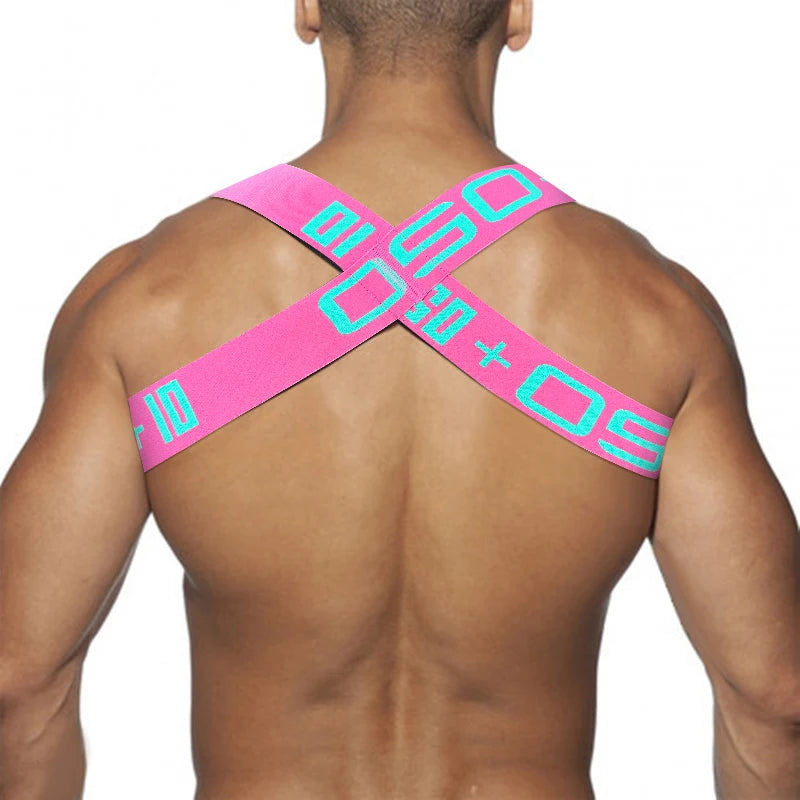 Men's Sexy Shoulder Straps Chest Bondage Elastic Band Muscle Halter Harness Belt Bodysuit for Clubwear And Party Costume