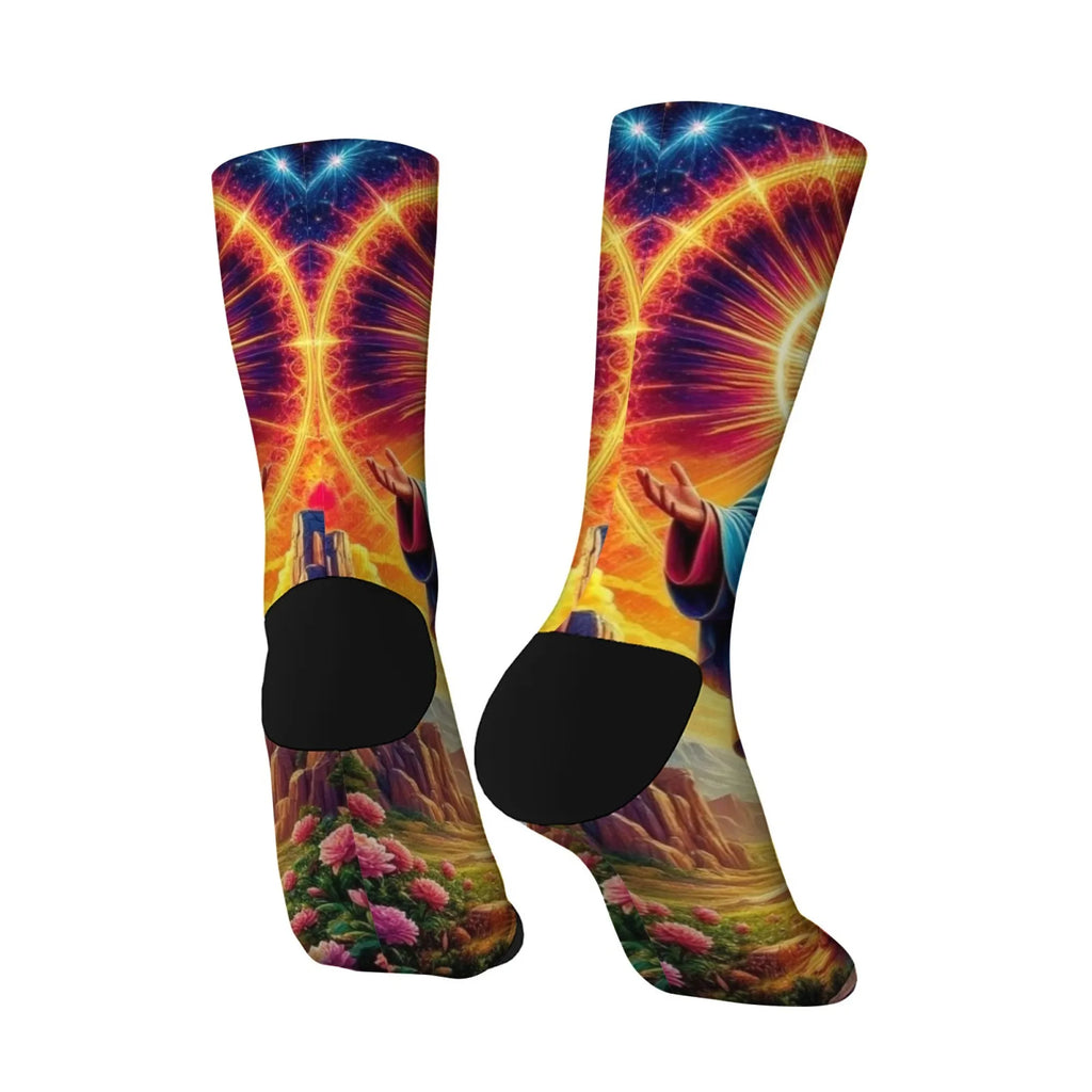 Jesus the Savior Mythology Art Men's Socks Comfortable Warm Retro Fashion Socks Novelty Funny Happy Crew Socks Casual Party Gift