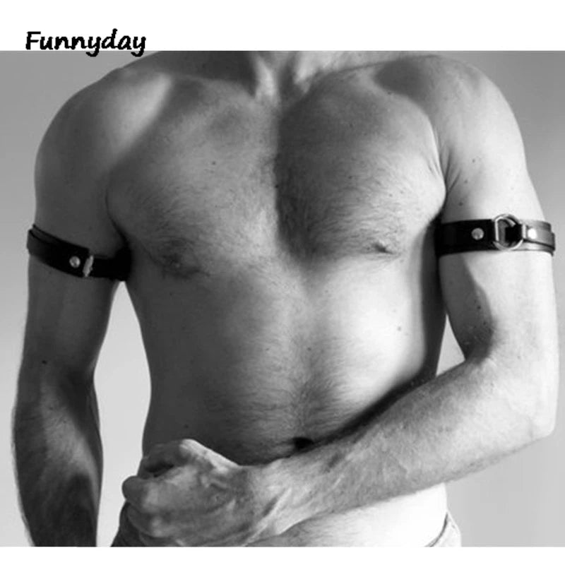 Gay Rave Harness Sexy Faux Leather Body Chest Harness Men Steampunk Gothic Fancy Club Party Belt Bondage Costume Armband Sex