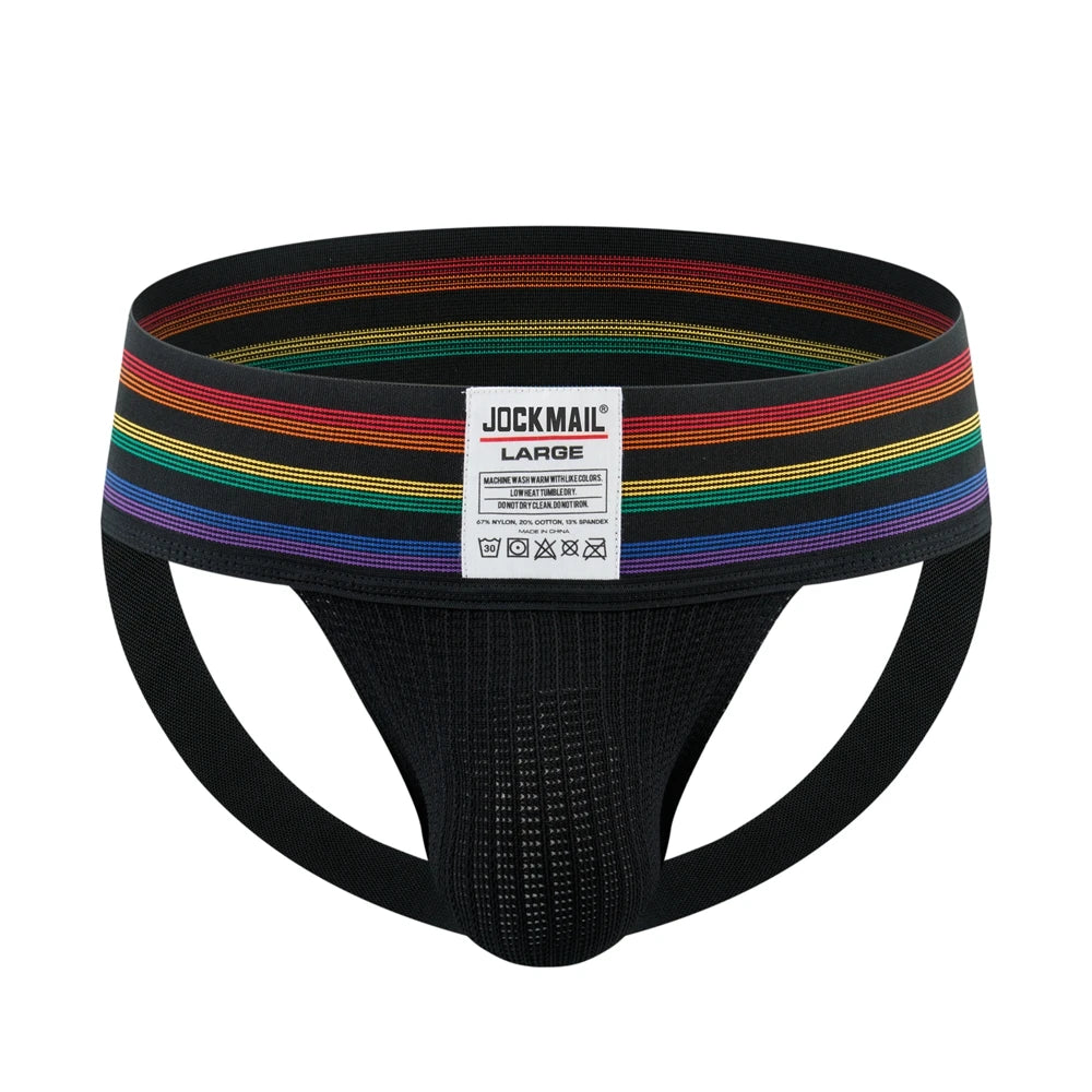JOCKMAIL Men's Nylon Mesh Hole Jockstrap Low Waist Sexy Men Underwear Independent Bag Elastic Fashion Thong Athletic Underpants