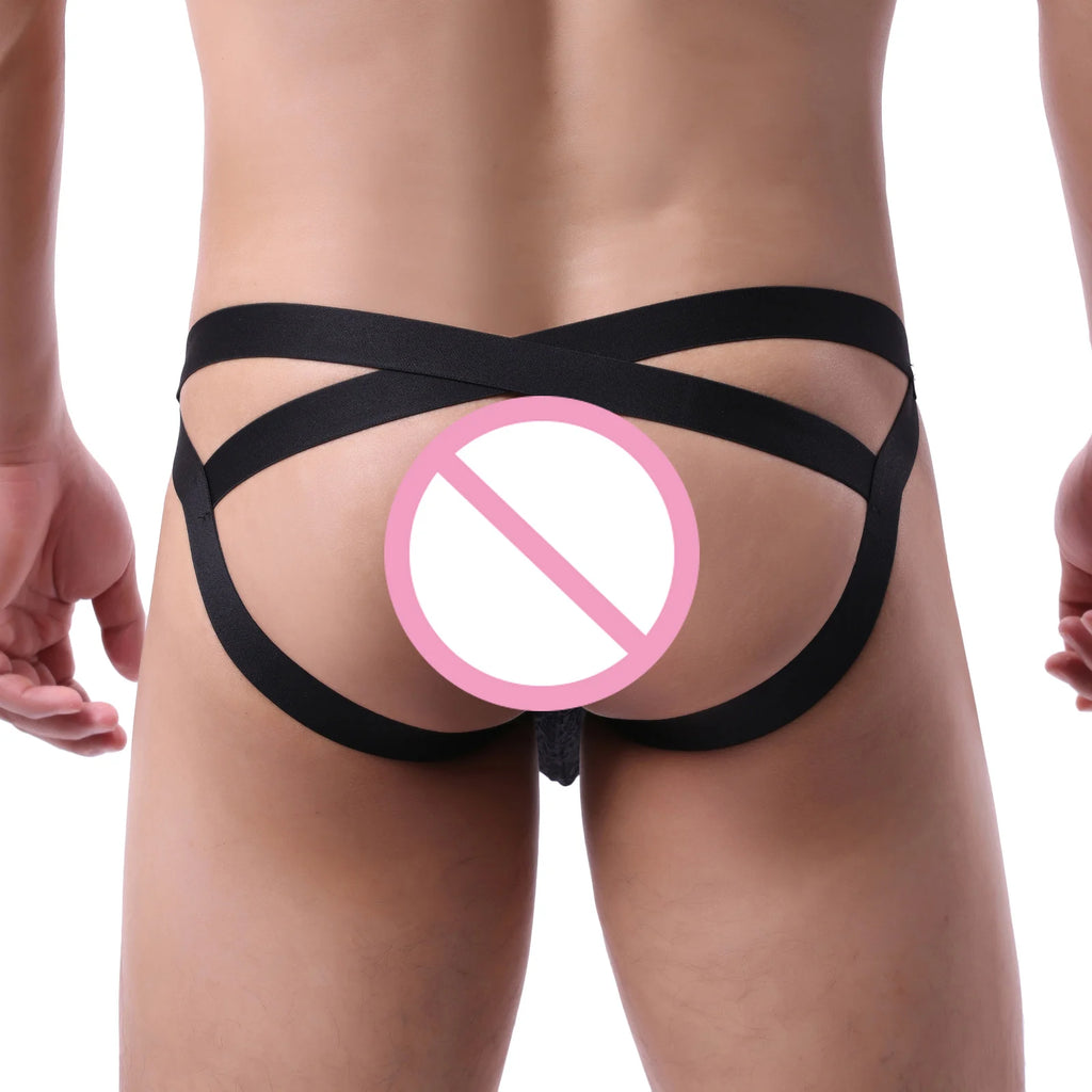 Men's Lace Jockstrap Thong Sexy Underwear Jock Strap Transparent Lingerie Man Bulge Penis Pouch Underpants See-Through Panties