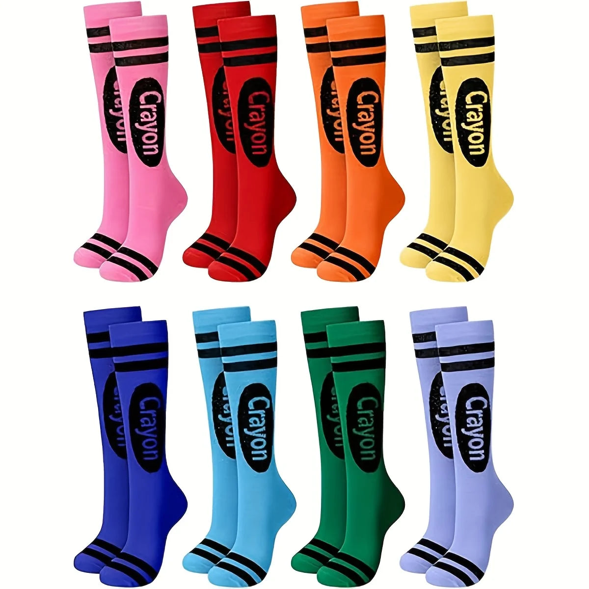 1 Pair of Socks with Random Colors, Football Socks, Sports Socks, Basketball Socks, Pure Cotton, Sweat-Absorbent, Breathable, Odor-Free, Crayon Socks, Colorful Striped Over-The-Knee Socks, Fashionable and Novel, Soft and Snug