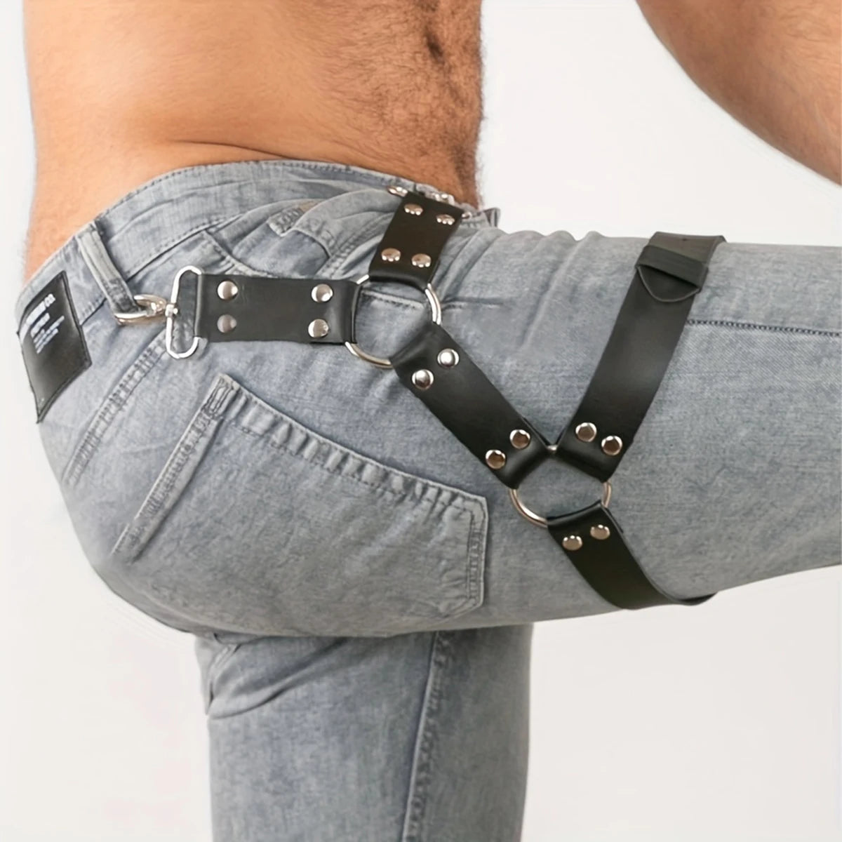 Leather Body Harness for Men - Adjustable Waist and Thigh Straps, Gothic Punk Style