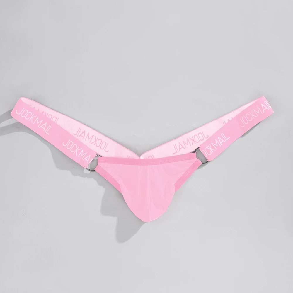 Jockmail Men's Sexy  Ice Silk Thongs Briefs Low Waist U Convex Underwear Underpants Men's G-String T-Back Bikini Sexi Jockstrap
