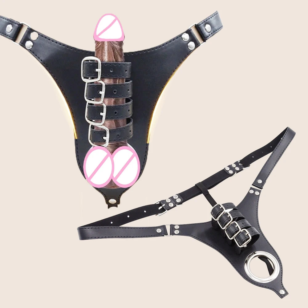Strapon Male Chastity Pants Belt Sexy Lingerie Panties Harness Leather Thong SM penis Bondage Restraint Femboy Sex Toys for Men